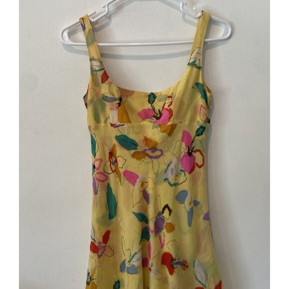 Vintage Gai Mattiolo Y2K Yellow Floral 100% Silk Midi Dress Fairy core Sz Small - Picture 3 of 10